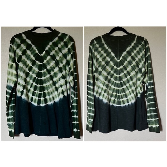 NWT LOGO By Lori Goldstein Coleigh Tunic Top Long Sleeve Cotton Green Tie Dye - Picture 4 of 13